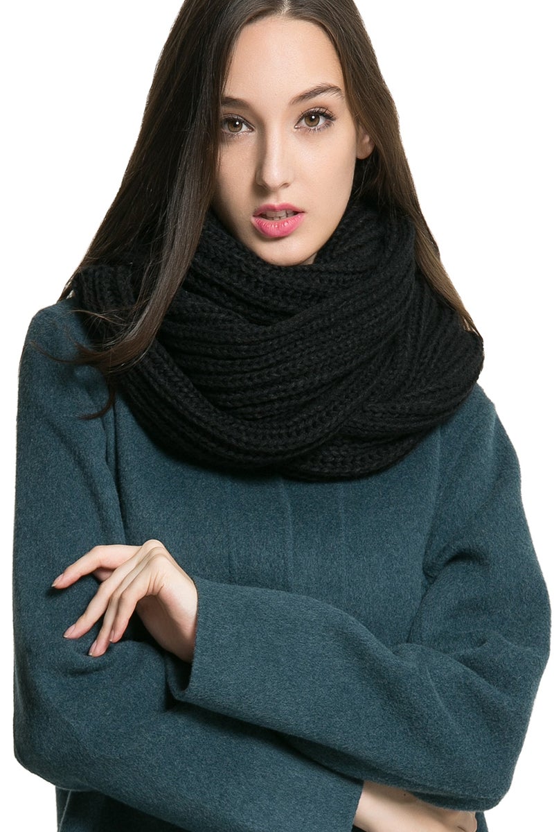 NEOSAN Women Men Winter Thick Cable Knit Wrap Chunky Warm Scarf Black Hor - Image 2
